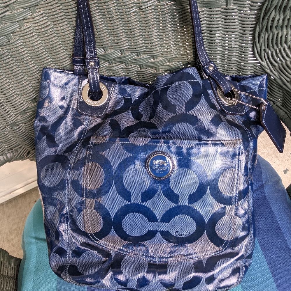 Coach Coated Cotton Tote in Medium Blue Optic